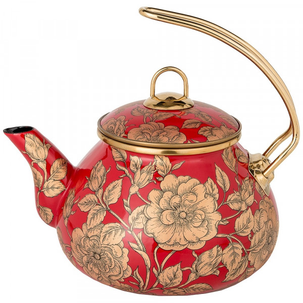 Чайник 2,2 л эмалированный красный &quot;Agness /Золотые цветы&quot; / 196427