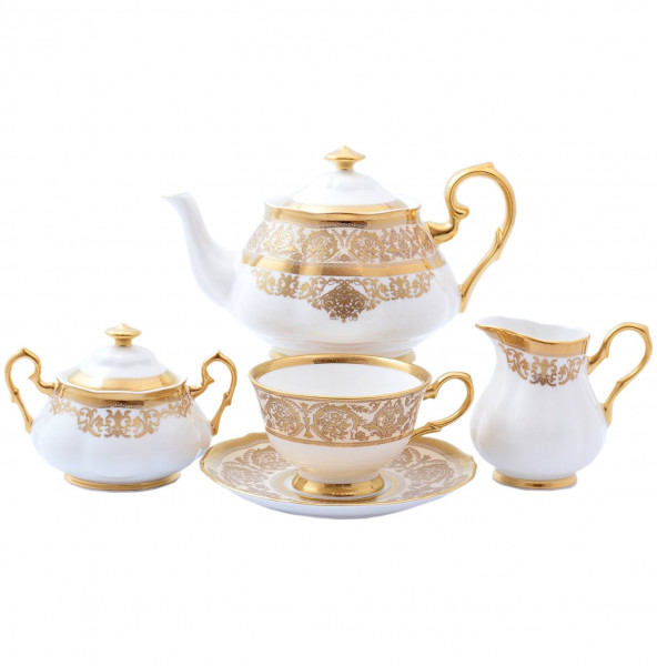 Чайный сервиз на 6 персон 15 предметов  Hankook Prouna &quot;Кларис /Золотая романтика&quot; крем / 151940