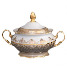 Сахарница  Royal Czech Porcelain "Аляска /Бежевая /Золотые листики" / 204787