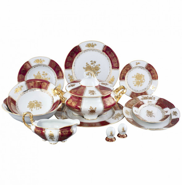 Столовый сервиз на 6 персон 27 предметов  Royal Czech Porcelain &quot;Болеро /Золотая роза /Красная&quot; / 203621