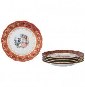 Набор тарелок 25 см 6 шт  Royal Czech Porcelain "Аляска /Барокко красное" / 204647