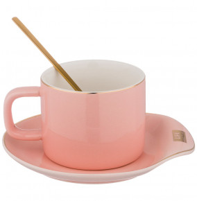 Чайная пара 200 мл с ложкой 3 предмета розовая  LEFARD "Break time /Отводка золото" / 206360