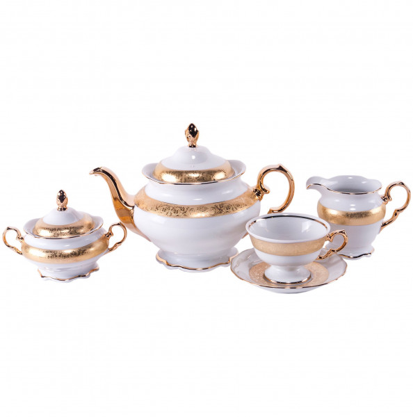 Чайный сервиз на 6 персон 15 предметов  Royal Czech Porcelain &quot;Аляска /Золотая лента&quot; / 204718