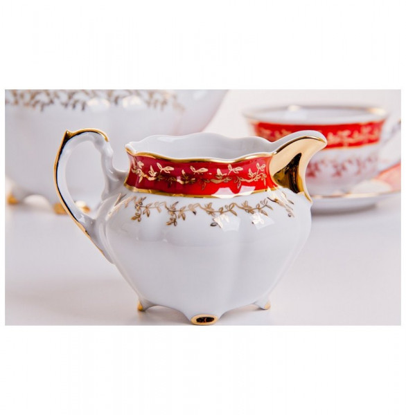 Чайный сервиз на 6 персон 15 предметов  Cmielow &quot;Мария /Красная с золотыми листиками&quot; (220 мл) / 043886