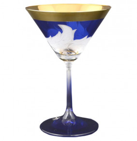 Бокалы для мартини 210 мл 6 шт  Bohemia "Матовые листики /Золото на синем" E-V / 053180
