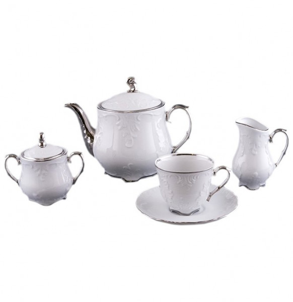 Чайный сервиз на 6 персон 15 предметов  Royal Czech Porcelain &quot;Рококо /Отводка платина&quot; (без чайника) / 203956