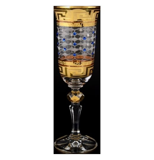 Бокалы для шампанского 150 мл 6 шт  Bohemia &quot;Кристина /Версаче золото /Синие стразы&quot; / 052353