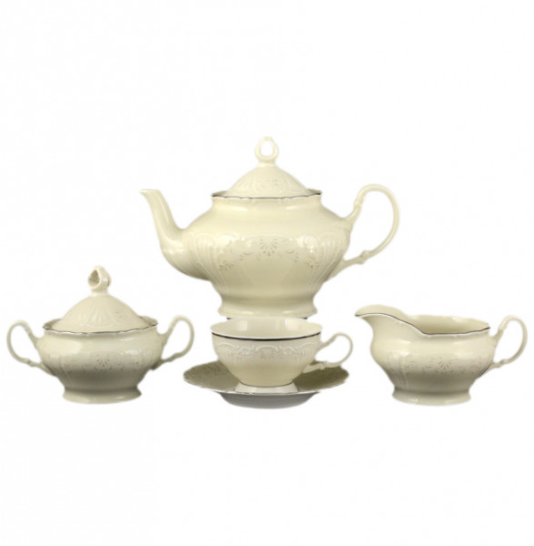 Чайный сервиз на 6 персон 15 предметов низкая чашка  Bohemia Porcelan Moritz Zdekauer 1810 s.r.o. &quot;Лиана /Платиновый узор /СК&quot; / 091919