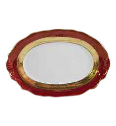 Блюдо 32 см овальное  Bohemia Porcelan Moritz Zdekauer 1810 s.r.o. &quot;Магнолия /Красная с золотой лентой&quot; / 010935