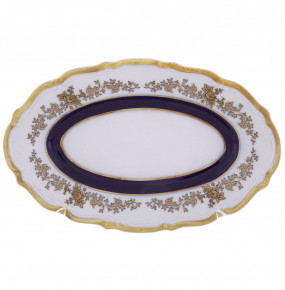 Блюдо 22 см овальное (селедочница)  Bavarian Porcelain "Офелия /Золотые розочки /Лента кобальт" / 269516
