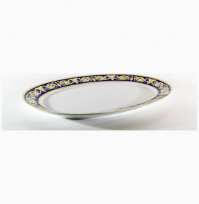 Блюдо 38 см овальное  Bavarian Porcelain "Александрия /Золотой узор на синем" / 070703