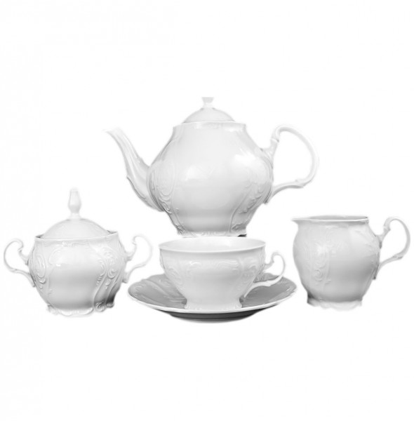 Чайный сервиз на 6 персон 15 предметов  Thun &quot;Бернадотт /Без декора&quot; (чайник с дыр, чашка с мал.ручкой) / 113375