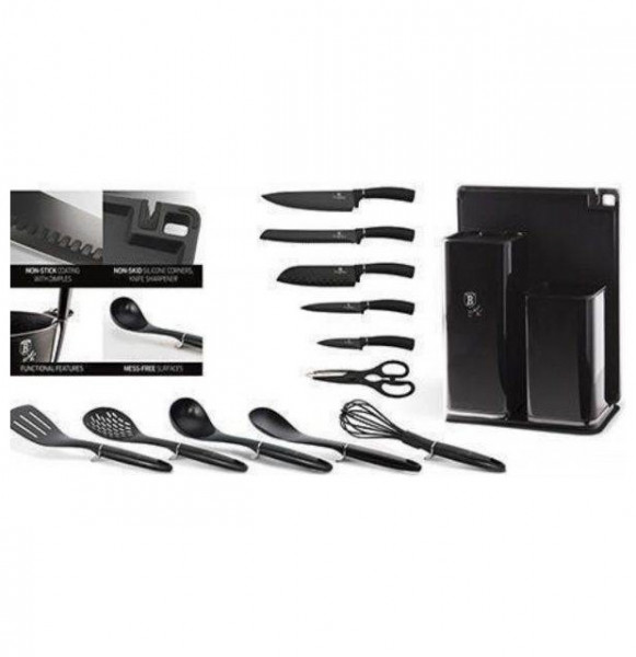 Набор кухонных ножей и аксессуаров на подставке 13 предметов  Berlinger Haus &quot;Black Silver Line&quot; / 280761