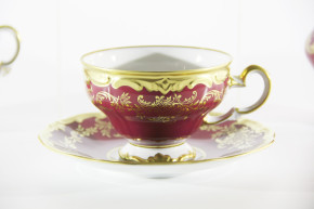 Чайный сервиз на 6 персон 21 предмет  Weimar Porzellan "Ювел /Красный с золотым узором" (подарочная упаковка) / 060632