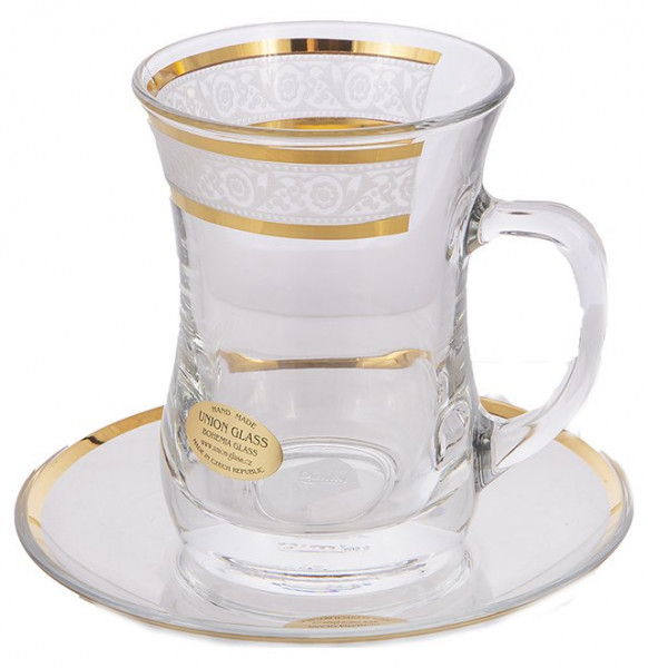 Набор чайных пар 225 мл 6 шт  UNION GLASS &quot;Цветочный кант /золото&quot; / 165068