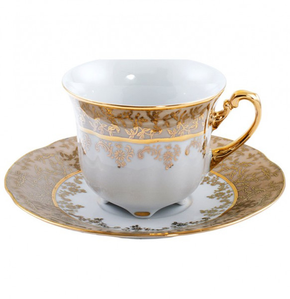 Набор чайных пар 230 мл 6 шт  Royal Czech Porcelain &quot;Болеро /Бежевый /Золотые листики&quot; / 203678