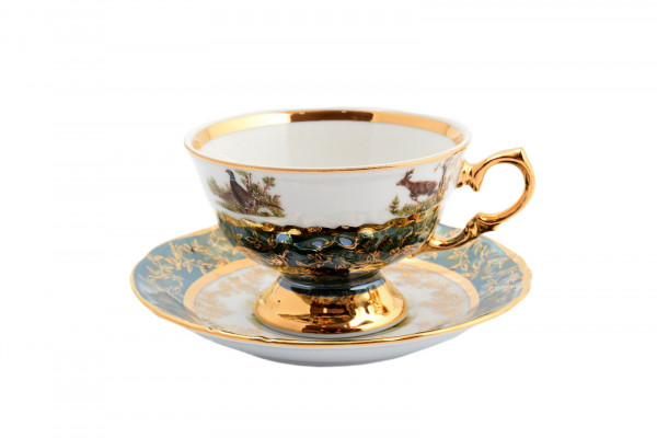 Чайная чашка 220 мл 1 шт (без блюдца)   Sterne porcelan &quot;Фредерика /Охота зеленая&quot; / 182831