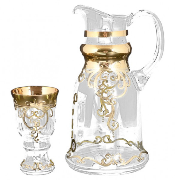 Набор для воды 7 предметов (кувшин + 6 стаканов)  Bohemia &quot;Золотые цветы с завитушками&quot; / 113925