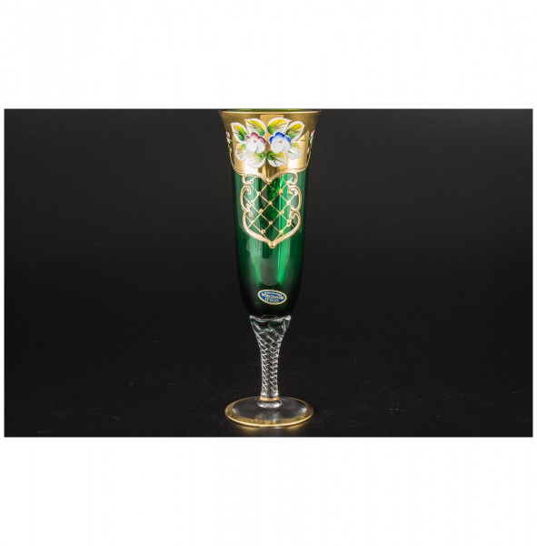 Бокалы для шампанского 180 мл 6 шт  Bohemia &quot;Лепка зелёная&quot; крученная ножка / 036086