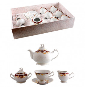 Чайный сервиз на 6 персон 15 предметов низкая чашка  Thun "Тулип /Красный с золотом" / 016853