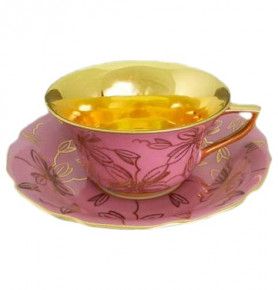 Чайная пара 100 мл  Leander "Виндзор /Золотые цветы /розовая" / 158710