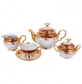 Чайный сервиз на 6 персон 15 предметов  МаМ декор "Мария-Луиза /Золотые листики на красном" / 133635