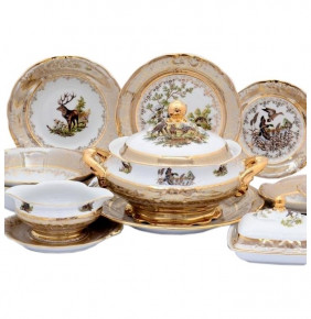 Набор тарелок 22,5 см 6 шт глубокие  Sterne porcelan "Фредерика /Охота бежевая" / 161863