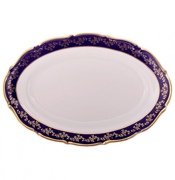 Блюдо 36 см овальное  Bavarian Porcelain &quot;Мария-Тереза /Кобальт /Золотые листики&quot; / 091927