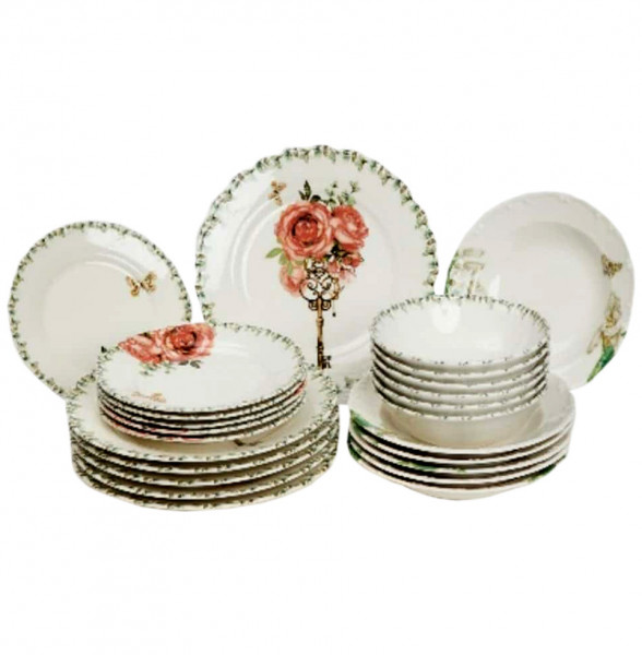 Набор тарелок 24 предмета на 6 персон  O.M.S. Collection &quot;TULU /Цветы и ключик&quot; микс с резным борт и углублением / 296118