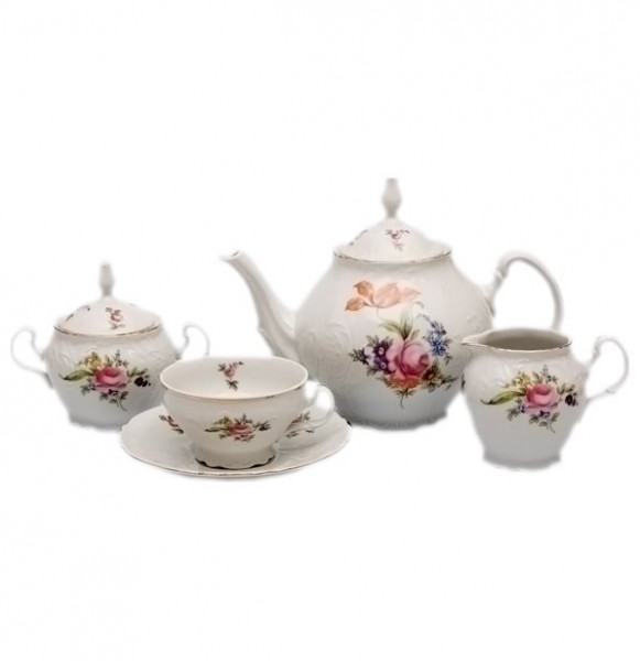 Чайный сервиз на 6 персон 15 предметов  Thun &quot;Бернадотт /Полевой цветок&quot; (чайник с дырочками, увел. ручка) / 100636