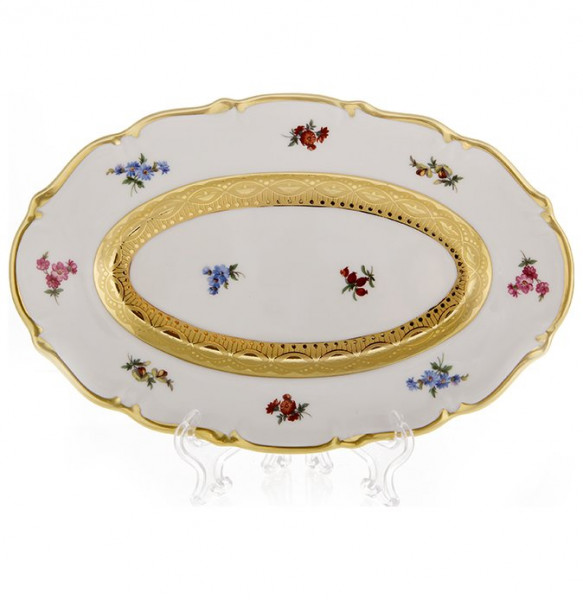Блюдо 23 см овальное (селёдочница)  Bavarian Porcelain &quot;Мария-Тереза /Мелкие цветы /Золотая лента&quot; / 103882