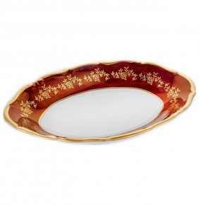 Блюдо 24 см овальное глубокое (селедочница)  Bavarian Porcelain "Мария-Тереза /Барокко Красный" / 133761
