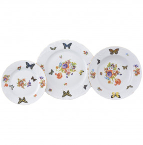 Набор тарелок 18 предметов (19, 22,5, 25 см)  Royal Czech Porcelain "Рококо /Бабочки 05" / 203572