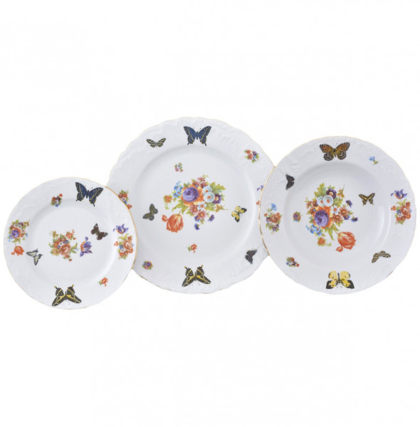 Набор тарелок 18 предметов (19, 22,5, 25 см)  Royal Czech Porcelain &quot;Рококо /Бабочки 05&quot; / 203572
