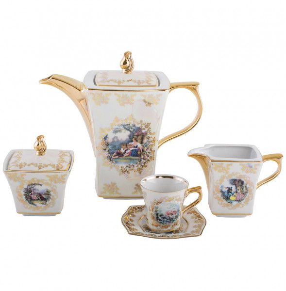 Кофейный сервиз на 6 персон 15 предметов  Royal Czech Porcelain &quot;Львов /Барокко /Перламутр&quot; / 204659