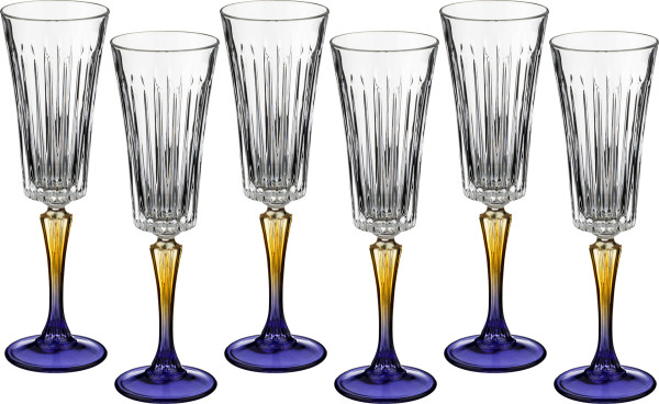 Бокалы для шампанского 210 мл 6 шт  RCR Cristalleria Italiana SpA &quot;Джипси /цветная ножка&quot; / 117072