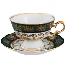 Набор чайных пар 6 шт  Royal Czech Porcelain "Аляска /Золотая роза /Зеленая" / 203877