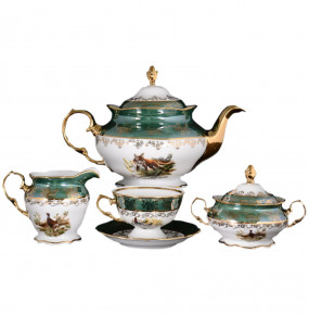 Чайный сервиз на 6 персон 15 предметов  Royal Czech Porcelain "Фредерика /Охота зелёная" / 086871