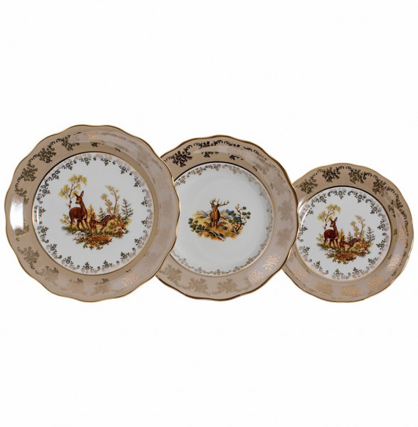 Набор тарелок 18 предметов (19, 23, 25 см)  Royal Czech Porcelain &quot;Аляска /Охота бежевая&quot; / 204877