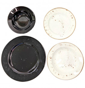 Набор тарелок 24 предмета на 6 персон  O.M.S. Collection "TULU /Чёрно-кремовый с коричневым микс" (с углублением) / 288915