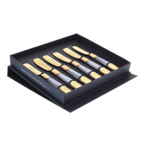 Столовые приборы 6 предметов Ножи для масла  Domus Design "D&D /Квин" серые ручки с золотом / 230802