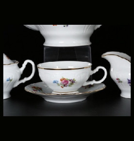 Набор чайных пар 230 мл 6 шт низкие  Bohemia Porcelan Moritz Zdekauer 1810 s.r.o. "Лиана /Весенний букет /отводка золото" / 049490