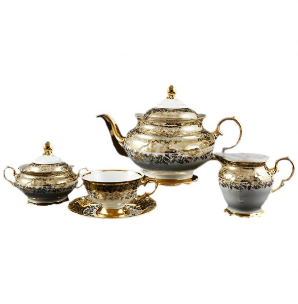 Чайный сервиз на 6 персон 15 предметов  Roman Lidicky &quot;Фредерика /Золотые листики на бежевом&quot; / 167807