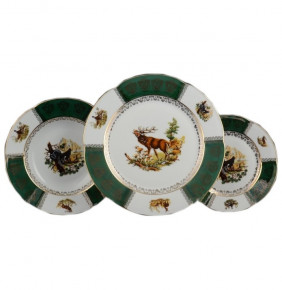 Набор тарелок 18 предметов (19, 23, 25 см)  Royal Czech Porcelain "Болеро /Охота зелёная" / 097352