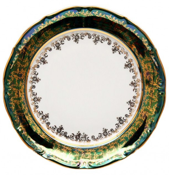 Набор тарелок 24 см 6 шт  Bavarian Porcelain &quot;Мария-Тереза /Зелёная /Золотые листики&quot; / 012154