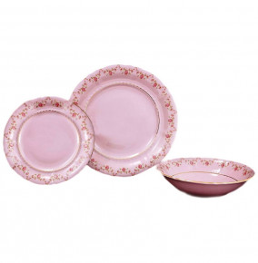 Набор тарелок 18 предметов (19, 20, 25 см)  Leander "Соната /Розовый цветок" розовая / 049515