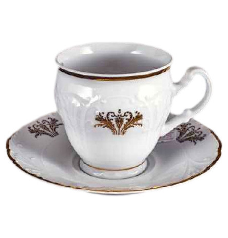 Набор чайных пар 220 мл 6 шт высокие  Bohemia Porcelan Moritz Zdekauer 1810 s.r.o. &quot;Лиана /Золотой вензель&quot; / 046574