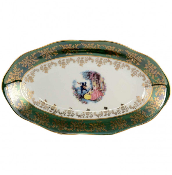 Блюдо 26 см овальное  Royal Czech Porcelain &quot;Барокко зелёное&quot; / 100817