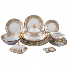 Столовый сервиз на 6 персон 27 предметов  Royal Czech Porcelain "Аляска /Бежевая /Золотые листики" / 203847