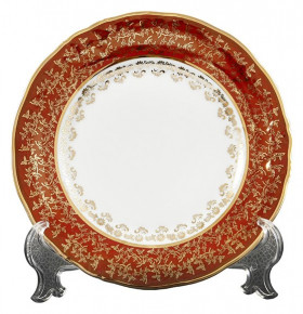 Набор тарелок 19 см 6 шт  МаМ декор "Фредерика /Красная с золотыми листиками" / 088014